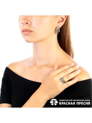 Серьги серебро 925 пробы, покрытие - оксидирование, без вставок