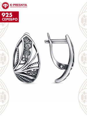 Серьги серебро 925 пробы, покрытие - оксидирование, без вставок