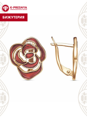 Серьги бижутерия, покрытие - золочение, отделка - эмаль, без вставок