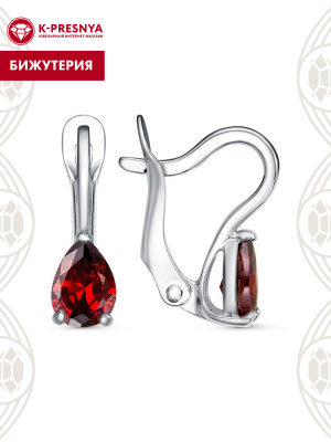 Серьги бижутерия, покрытие - платинирование, вставка - фианит (недрагоценный камень)