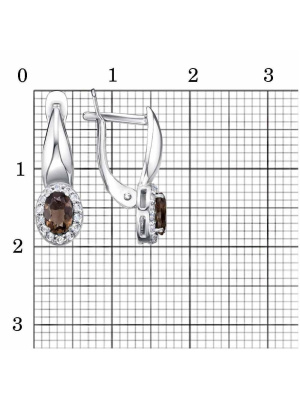 Серьги серебро 925 пробы, покрытие - родирование, вставка - дымчатый кварц, фианит (недрагоценный камень)