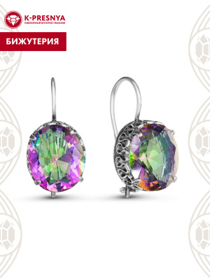 Серьги бижутерия, покрытие - серебрение с оксидированием, вставка - стекло ювелирное