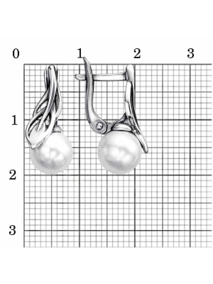 Серьги серебро 925 пробы, покрытие - оксидирование, вставка - имитация жемчуга