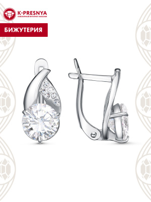 Серьги бижутерия, покрытие - платинирование, вставка - стекло ювелирное preciosa, фианит (недрагоценный камень)