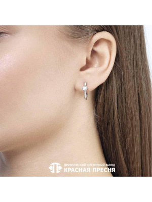 Серьги серебро 925 пробы, покрытие - платинирование, вставка - фианит (недрагоценный камень)