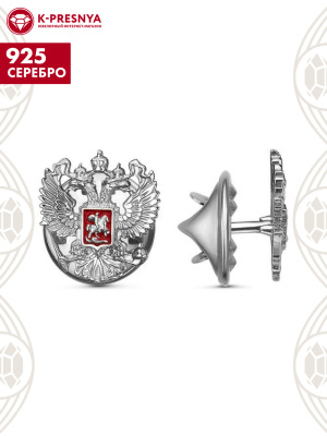 Значок серебро 925 пробы, покрытие - оксидирование, отделка - эмаль, без вставок