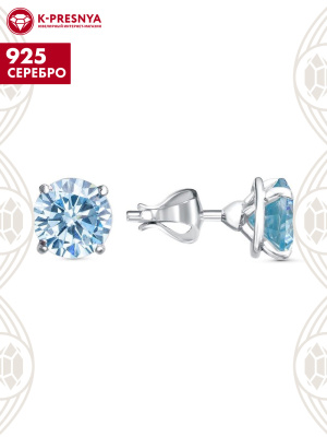 Серьги серебро 925 пробы, покрытие - родирование, вставка - фианит (недрагоценный камень)