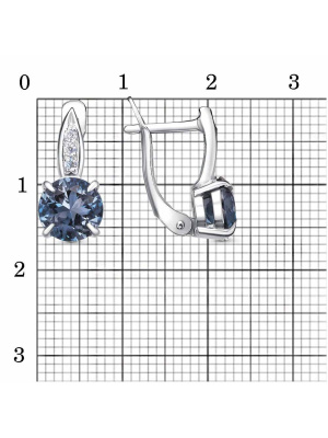 Серьги серебро 925 пробы, покрытие - родирование, вставка - топаз синий (полудрагоценный камень), фианит (недрагоценный камень)