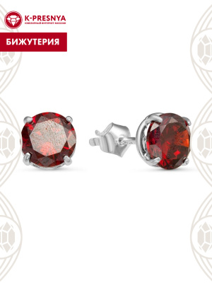 Серьги бижутерия, покрытие - серебрение, вставка - фианит (недрагоценный камень)