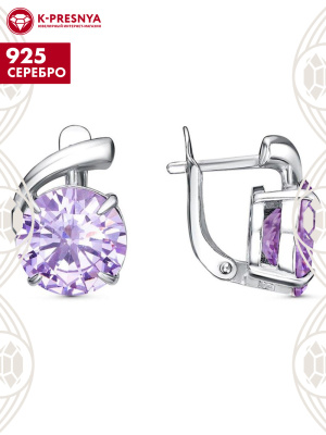 Серьги серебро 925 пробы, покрытие - родирование, вставка - фианит (недрагоценный камень)