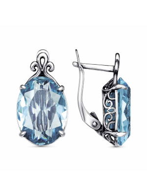 Серьги бижутерия, покрытие - серебрение с оксидированием, вставка - стекло ювелирное собственной огранки