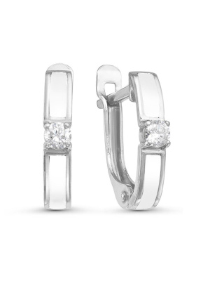 Серьги бижутерия, покрытие - серебрение, отделка - эмаль, вставка - фианит (недрагоценный камень)