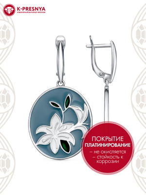 Серьги серебро 925 пробы, покрытие - платинирование, отделка - эмаль, без вставок