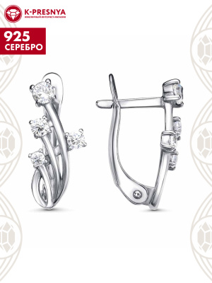 Серьги серебро 925 пробы, покрытие - платинирование, вставка - фианит (недрагоценный камень)