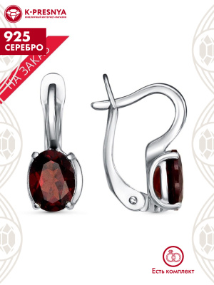 Серьги серебро 925 пробы, покрытие - родирование, вставка - гранат (полудрагоценный камень)