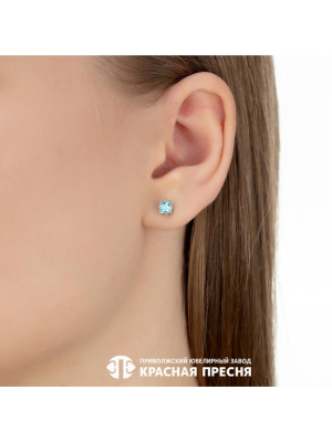 Серьги серебро 925 пробы, покрытие - платинирование, вставка - фианит (недрагоценный камень)