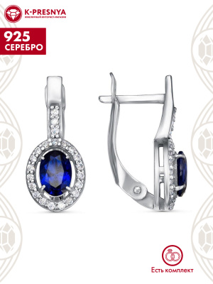 Серьги серебро 925 пробы, покрытие - родирование, вставка - искусственная шпинель, фианит (недрагоценный камень)