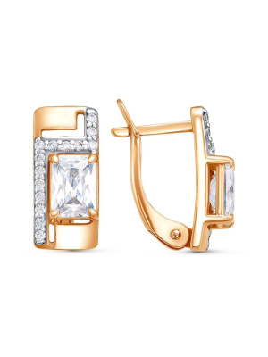 Серьги серебро 925 пробы, покрытие - золочение, выборочное родирование, вставка - фианит (недрагоценный камень)