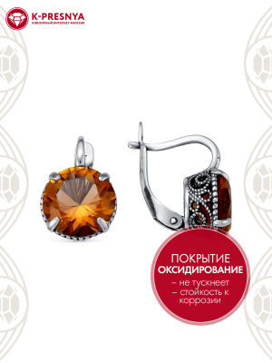 Серьги серебро 925 пробы, покрытие - оксидирование, вставка - искусственный султанит