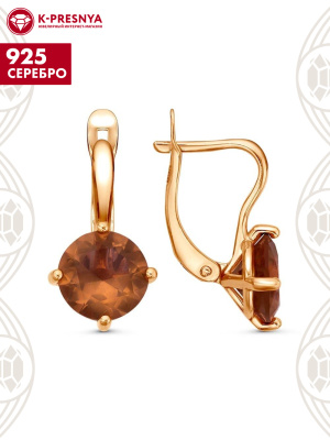 Серьги серебро 925 пробы, покрытие - золочение, вставка - искусственный султанит