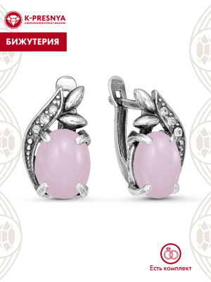 Серьги бижутерия, покрытие - серебрение с оксидированием, вставка - искусственный кварц розовый , стекло ювелирное preciosa