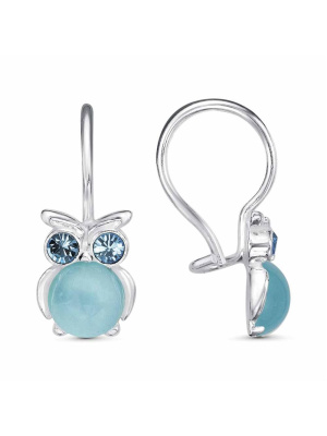 Серьги бижутерия, покрытие - серебрение, вставка - искусственный халцедон, стекло ювелирное preciosa