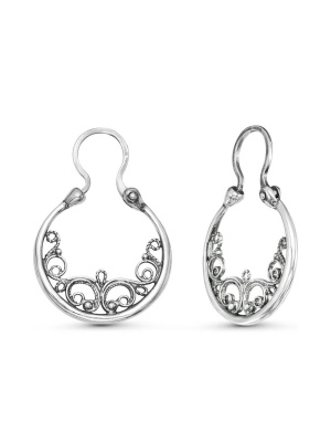 Серьги бижутерия, покрытие - серебрение с оксидированием, без вставок