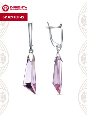 Серьги бижутерия, покрытие - платинирование, вставка - стекло ювелирное собственной огранки