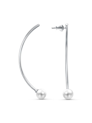 Серьги бижутерия, покрытие - платинирование, вставка - имитация жемчуга