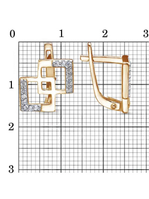 Серьги серебро 925 пробы, покрытие - золочение, выборочное родирование, вставка - фианит (недрагоценный камень)