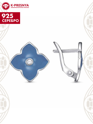 Серьги серебро 925 пробы, покрытие - платинирование, отделка - эмаль, вставка - стекло ювелирное preciosa