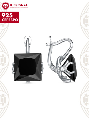 Серьги серебро 925 пробы, покрытие - родирование, вставка - фианит (недрагоценный камень)