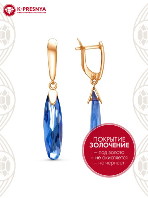 Серьги бижутерия, покрытие - золочение, вставка - стекло ювелирное собственной огранки