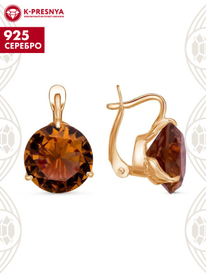 Серьги серебро 925 пробы, покрытие - золочение, вставка - искусственный султанит