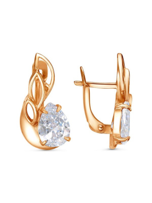 Серьги бижутерия, покрытие - золочение, вставка - фианит (недрагоценный камень)