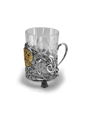 Подстаканник с гербом россии серебро 925 пробы, покрытие - оксидирование, выборочное золочение, отделка - эмаль, без вставок