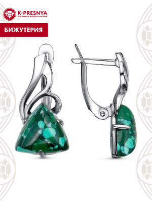 Серьги бижутерия, покрытие - серебрение с оксидированием, вставка - искусственный малахит