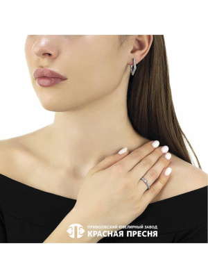 Серьги серебро 925 пробы, покрытие - родирование, вставка - фианит (недрагоценный камень)