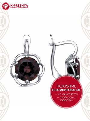 Серьги бижутерия, покрытие - платинирование, вставка - фианит (недрагоценный камень)