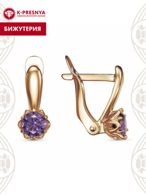 Серьги бижутерия, покрытие - золочение, вставка - фианит (недрагоценный камень)