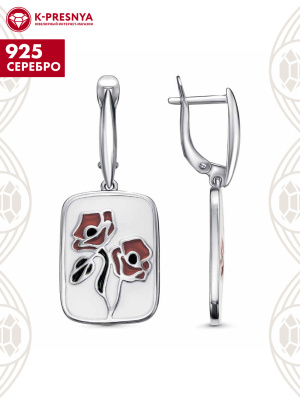 Серьги серебро 925 пробы, покрытие - платинирование, отделка - эмаль, без вставок