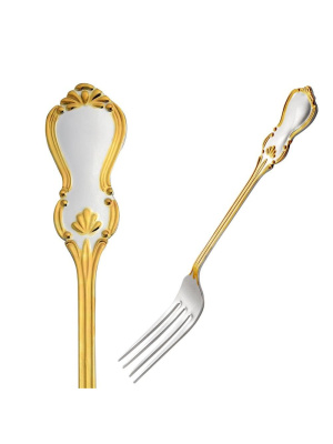 Вилка столовая "вензель" серебро 925 пробы, покрытие - выборочное золочение, без вставок