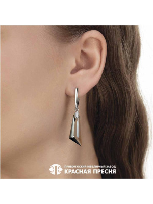 Серьги серебро 925 пробы, покрытие - платинирование, вставка - искусственный дымчатый кварц