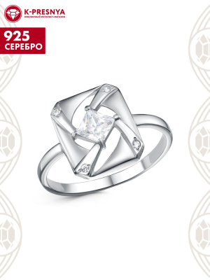 Кольцо серебро 925 пробы, покрытие - родирование, вставка - фианит (недрагоценный камень)