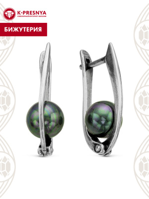 Серьги бижутерия, покрытие - серебрение с оксидированием, вставка - имитация жемчуга