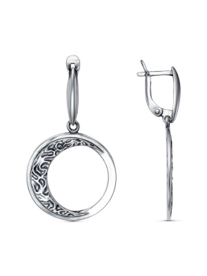 Серьги бижутерия, покрытие - серебрение с оксидированием, без вставок