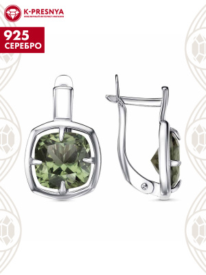 Серьги серебро 925 пробы, покрытие - платинирование, вставка - фианит (недрагоценный камень)