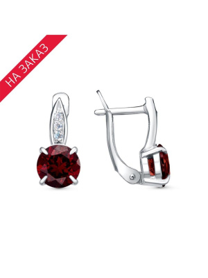 Серьги серебро 925 пробы, покрытие - родирование, вставка - гранат (полудрагоценный камень), фианит (недрагоценный камень)