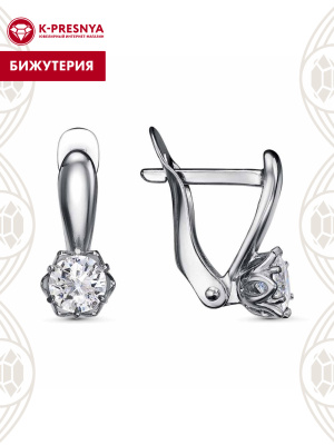 Серьги бижутерия, покрытие - серебрение с оксидированием, вставка - фианит (недрагоценный камень)