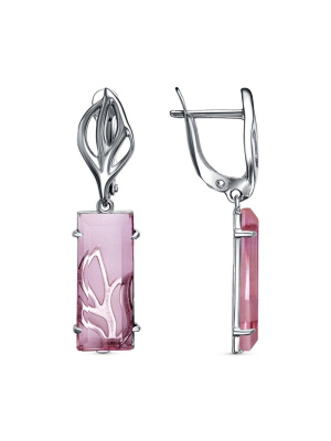 Серьги бижутерия, покрытие - серебрение с оксидированием, вставка - стекло ювелирное собственной огранки